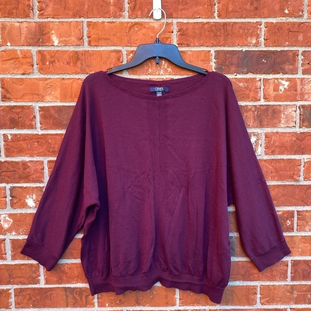 Chaps Womens 2X Purple Dolman Sleeve Light Sweater Top